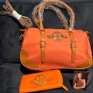 NWT Iman orange canvas purse and matching wallet set.